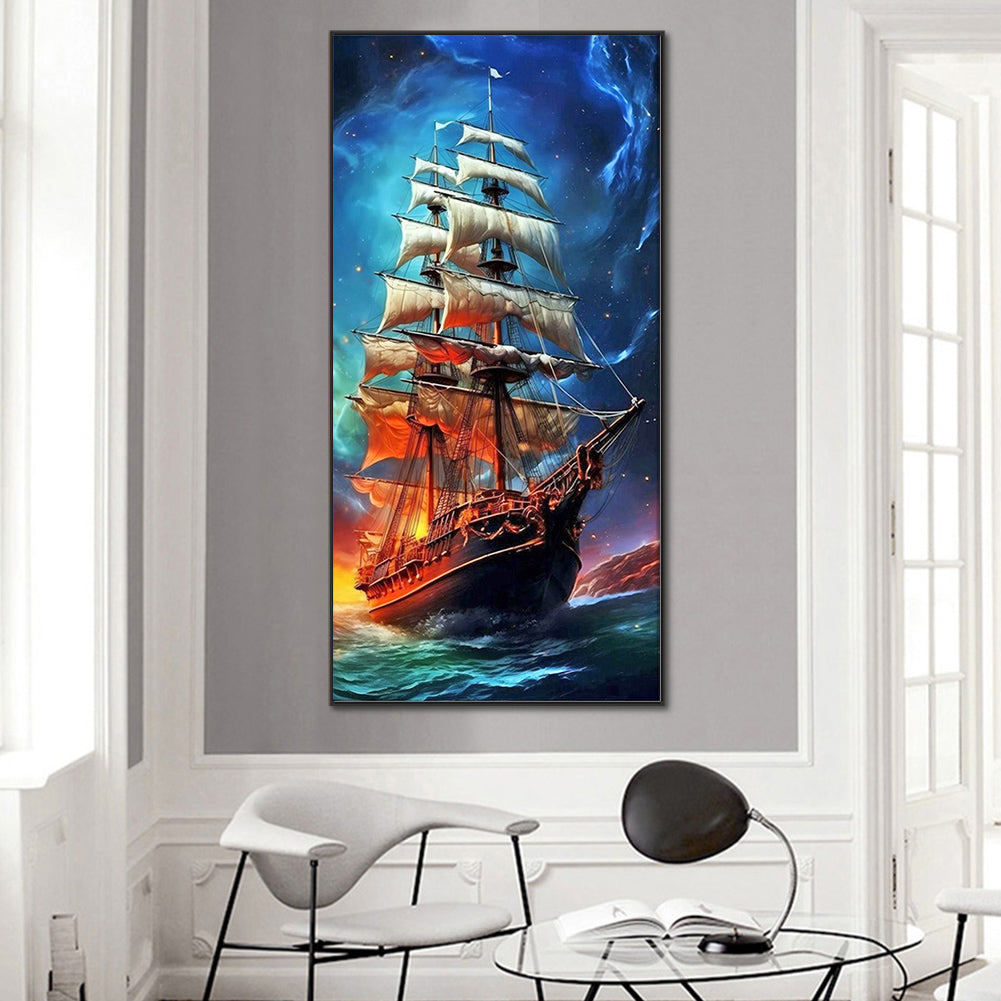 Large Sailing Ship - Full Round Drill Diamond Painting 40*80CM