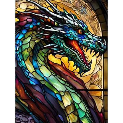 Stained Glass Dragon - Full Round Drill Diamond Painting 30*40CM