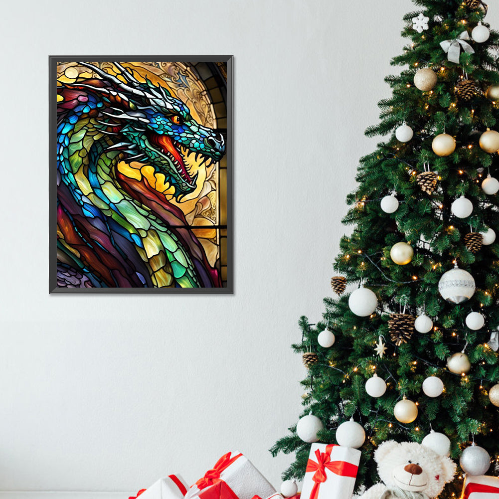 Stained Glass Dragon - Full Round Drill Diamond Painting 30*40CM