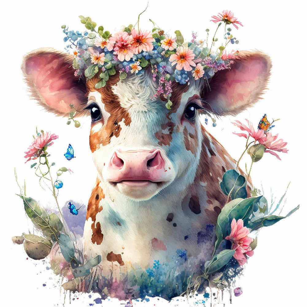 Flower Cluster Cow - Full Round Drill Diamond Painting 30*30CM