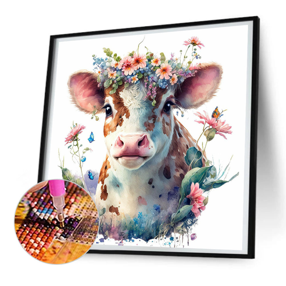 Flower Cluster Cow - Full Round Drill Diamond Painting 30*30CM