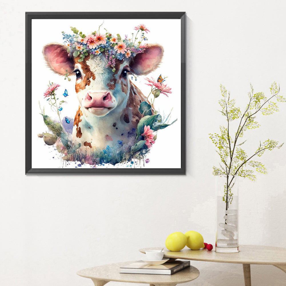 Flower Cluster Cow - Full Round Drill Diamond Painting 30*30CM