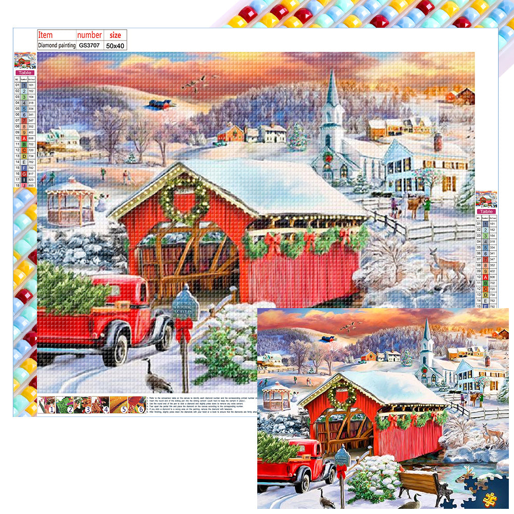 Snow Village - Full Square Drill Diamond Painting 50*40CM