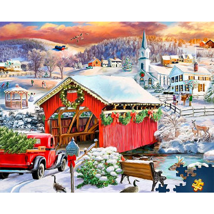 Snow Village - Full Square Drill Diamond Painting 50*40CM