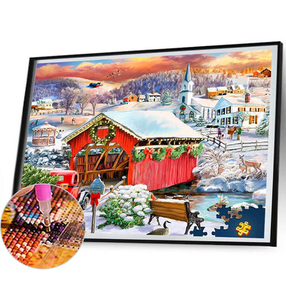 Snow Village - Full Square Drill Diamond Painting 50*40CM