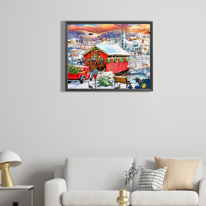 Snow Village - Full Square Drill Diamond Painting 50*40CM