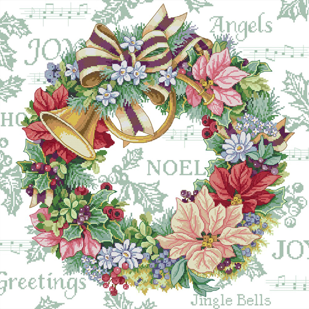 Holiday Wreath - 14CT Stamped Cross Stitch 54*54CM(Joy Sunday)