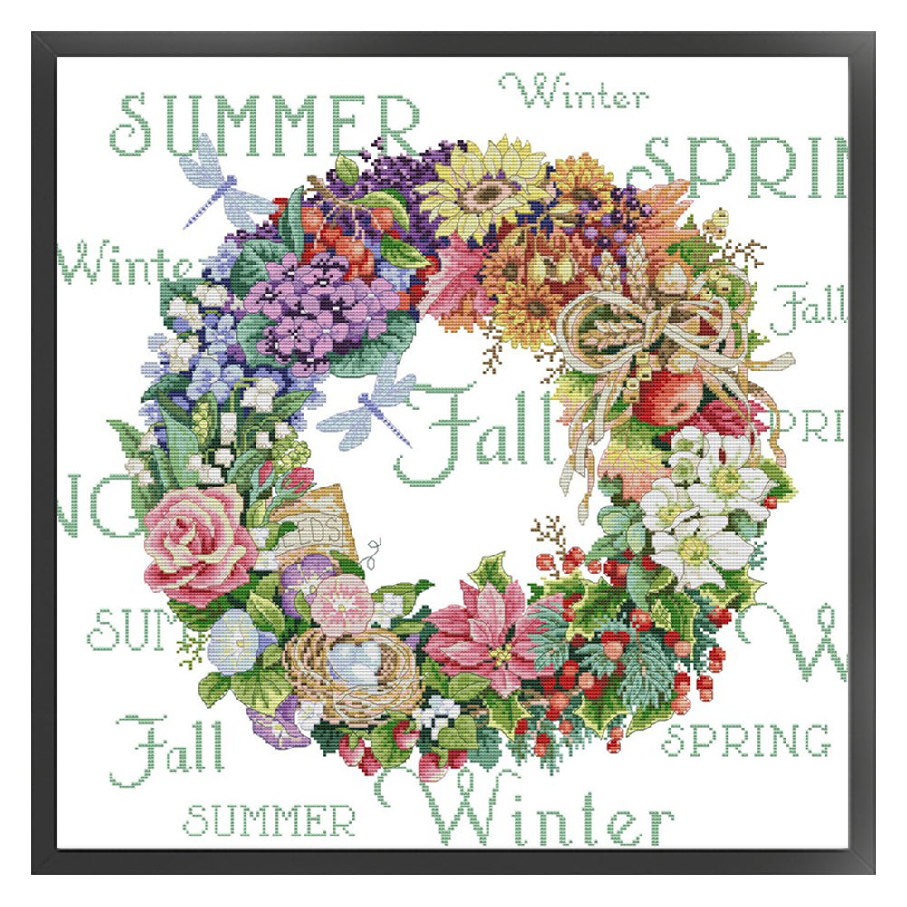 Wreath - 14CT Stamped Cross Stitch 55*54CM(Joy Sunday)