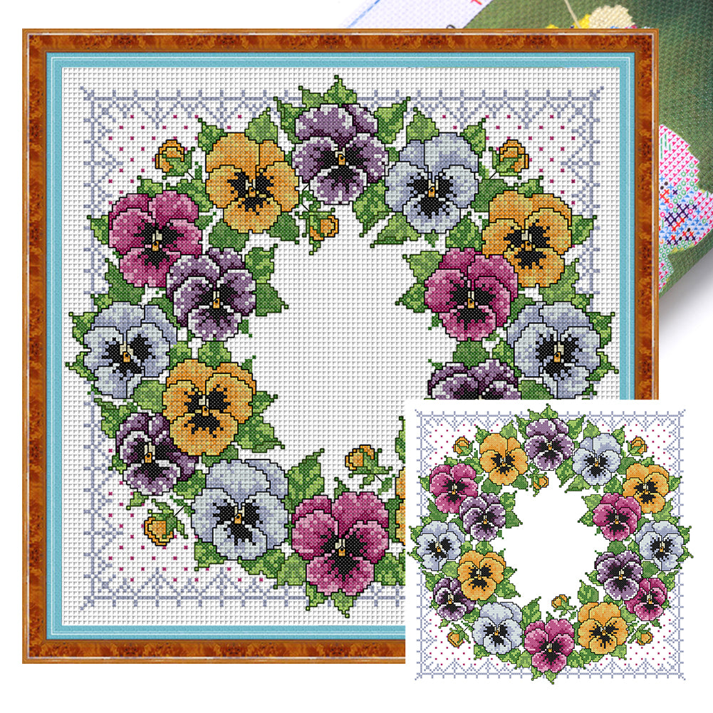 Pansy Wreath - 14CT Stamped Cross Stitch 36*36CM(Joy Sunday)