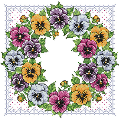 Pansy Wreath - 14CT Stamped Cross Stitch 36*36CM(Joy Sunday)