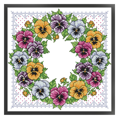 Pansy Wreath - 14CT Stamped Cross Stitch 36*36CM(Joy Sunday)