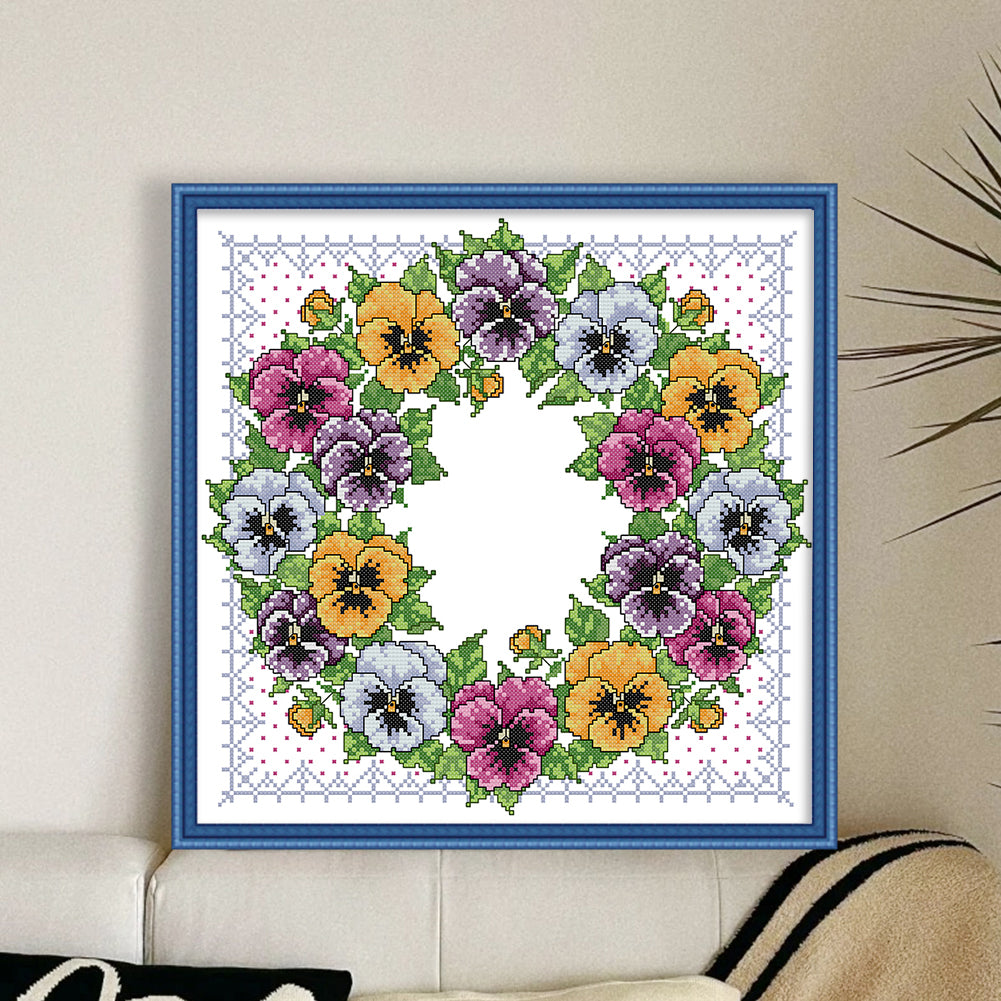 Pansy Wreath - 14CT Stamped Cross Stitch 36*36CM(Joy Sunday)