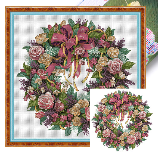 Rose Garland - 14CT Stamped Cross Stitch 45*45CM(Joy Sunday)