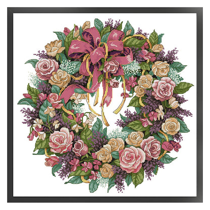 Rose Garland - 14CT Stamped Cross Stitch 45*45CM(Joy Sunday)