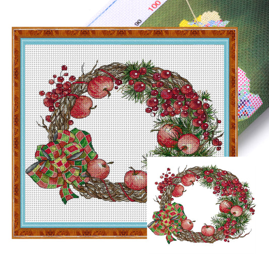 Wreath-Christmas Apples - 14CT Stamped Cross Stitch 43*36CM(Joy Sunday)