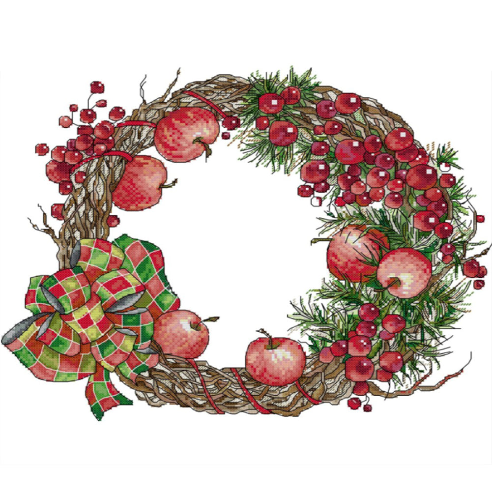 Wreath-Christmas Apples - 14CT Stamped Cross Stitch 43*36CM(Joy Sunday)