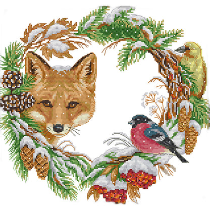 Fox And Garland - 14CT Stamped Cross Stitch 37*35CM(Joy Sunday)