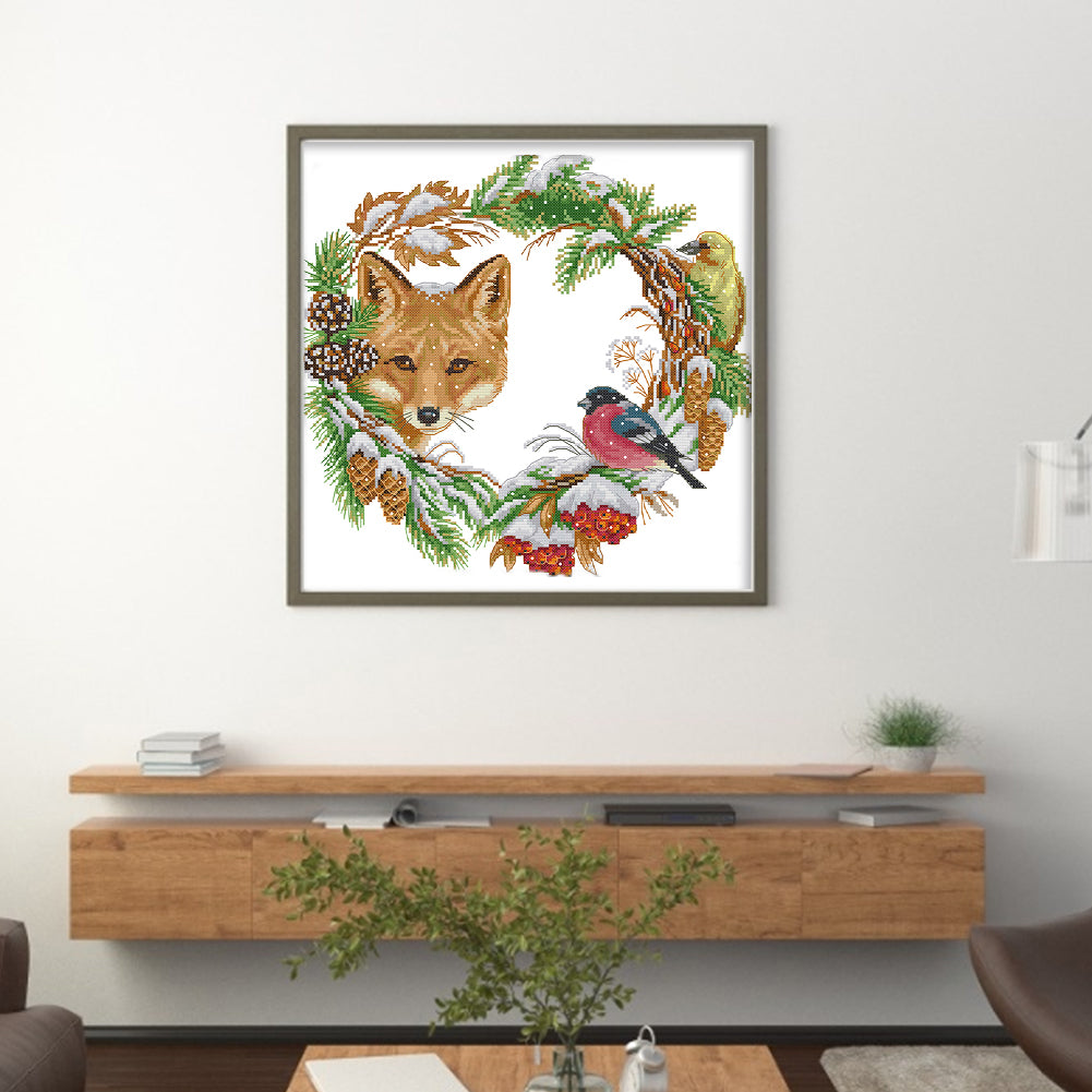 Fox And Garland - 14CT Stamped Cross Stitch 37*35CM(Joy Sunday)