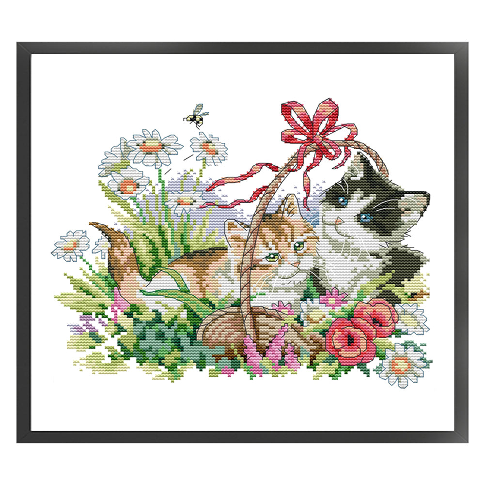 Four Seasons Kitten - 14CT Stamped Cross Stitch 30*26CM(Joy Sunday)