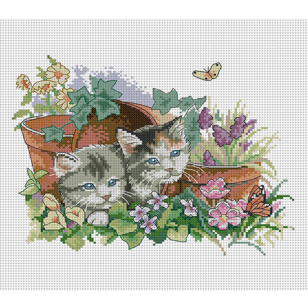 Four Seasons Kitten - 14CT Stamped Cross Stitch 31*26CM(Joy Sunday)