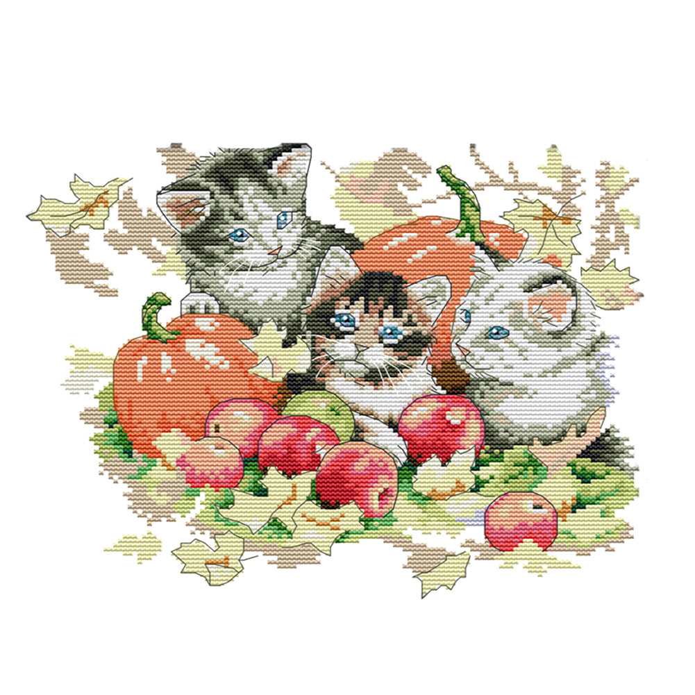 Four Seasons Kitten - 14CT Stamped Cross Stitch 31*27CM(Joy Sunday)