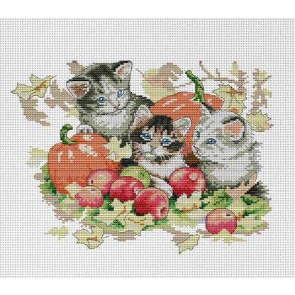 Four Seasons Kitten - 14CT Stamped Cross Stitch 31*27CM(Joy Sunday)