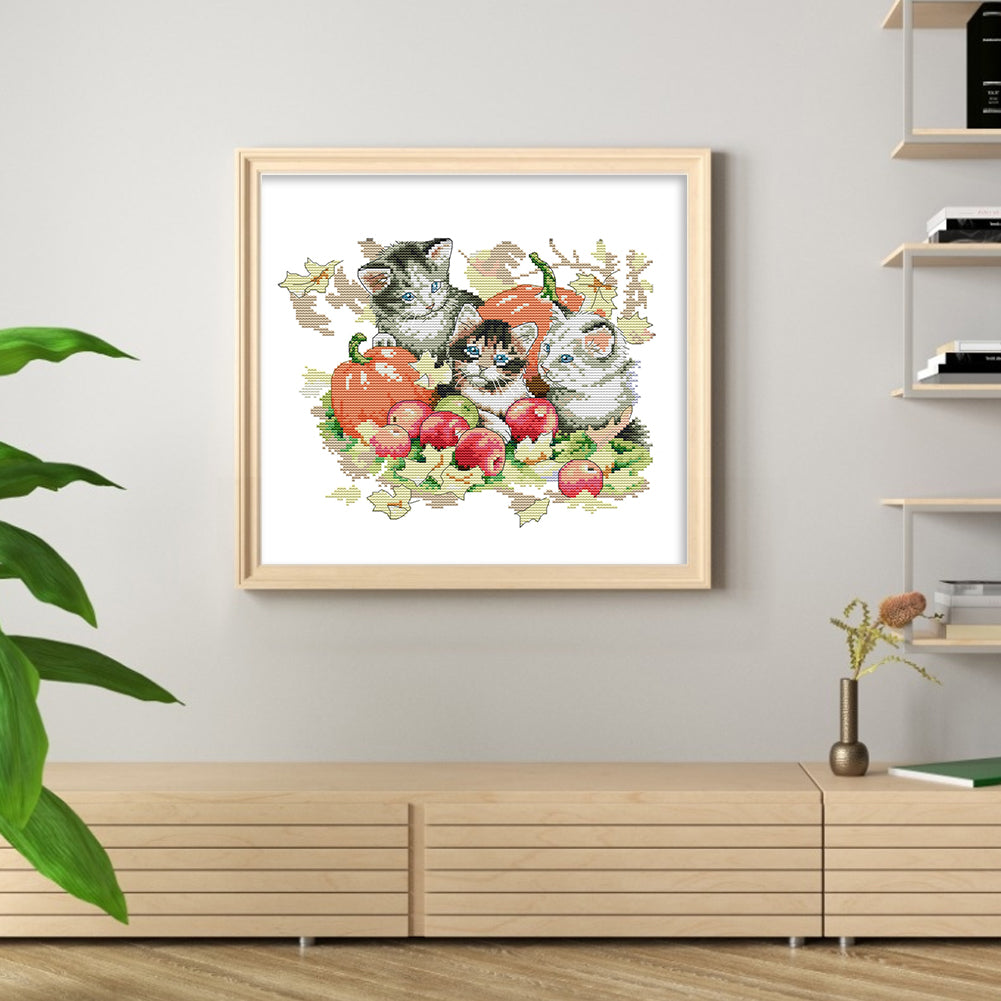 Four Seasons Kitten - 14CT Stamped Cross Stitch 31*27CM(Joy Sunday)