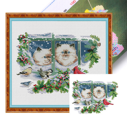 Four Seasons Kitten - 14CT Stamped Cross Stitch 31*27CM(Joy Sunday)