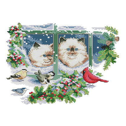 Four Seasons Kitten - 14CT Stamped Cross Stitch 31*27CM(Joy Sunday)