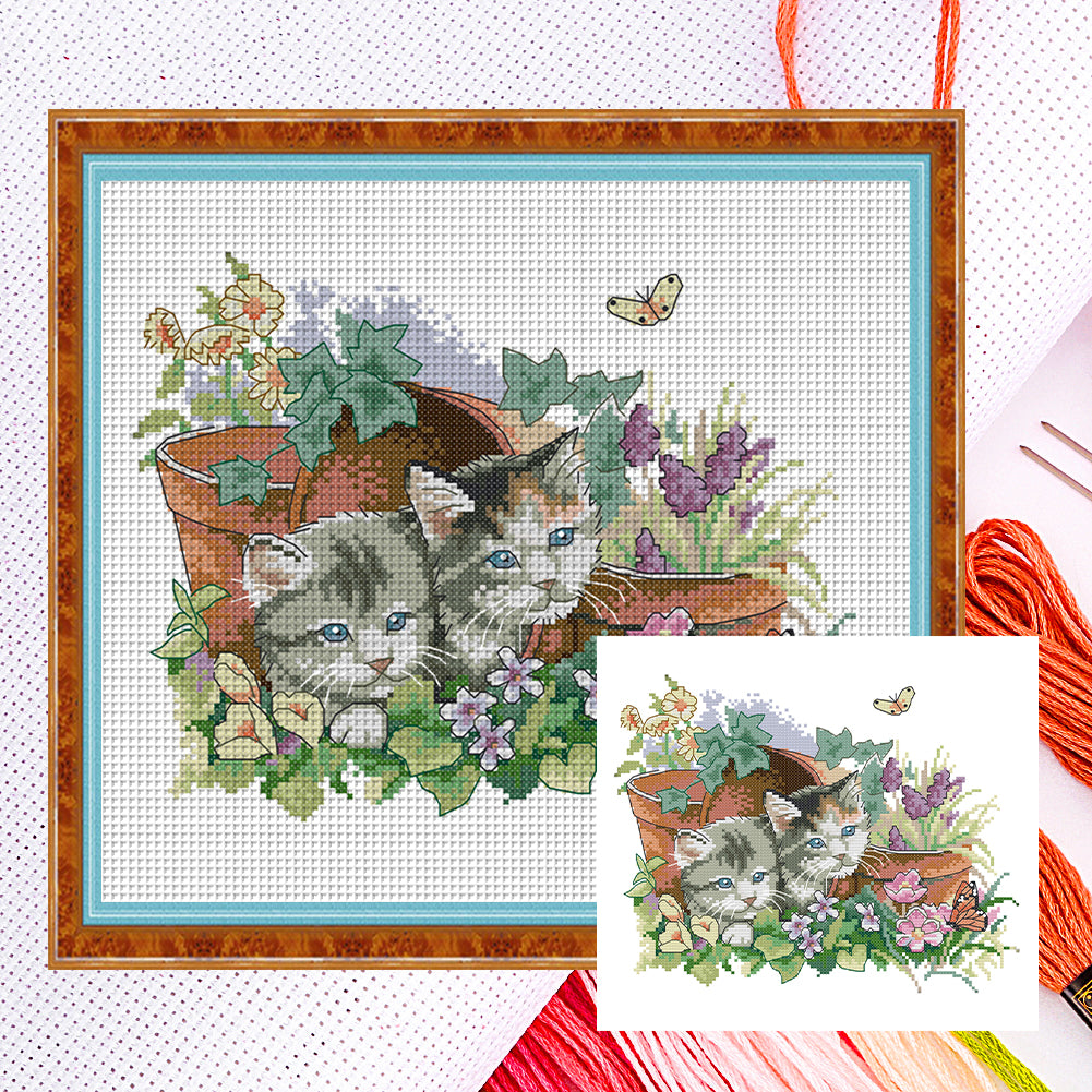 Four Seasons Kitten - 14CT Counted Cross Stitch 31*26CM(Joy Sunday)