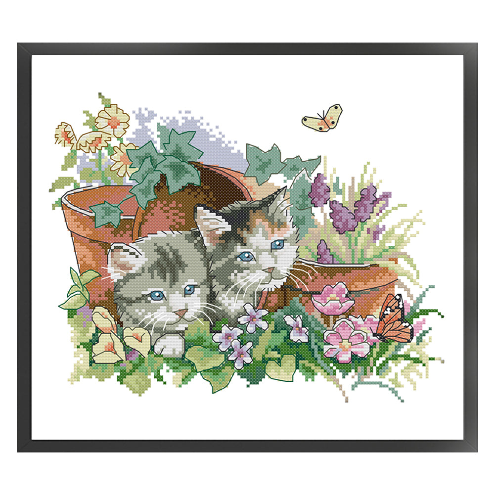 Four Seasons Kitten - 14CT Counted Cross Stitch 31*26CM(Joy Sunday)