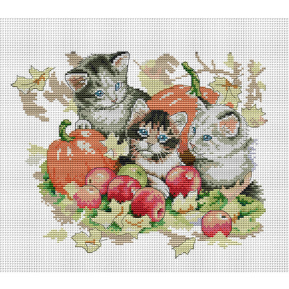 Four Seasons Kitten - 14CT Counted Cross Stitch 31*27CM(Joy Sunday)