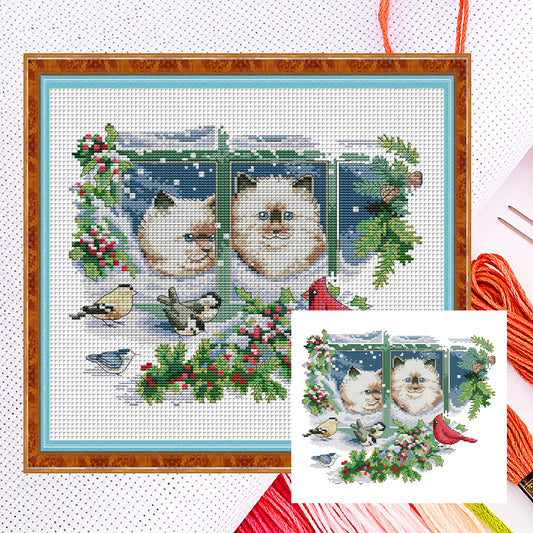 Four Seasons Kitten - 14CT Counted Cross Stitch 31*27CM(Joy Sunday)