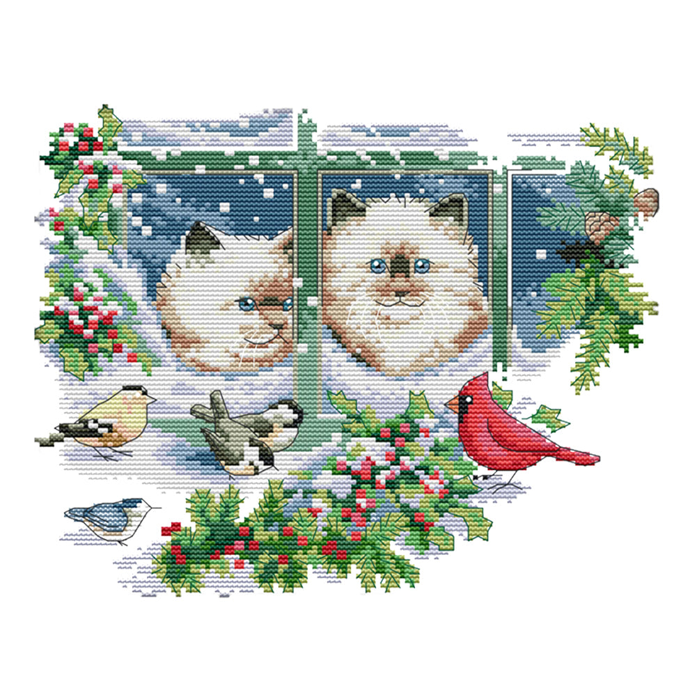 Four Seasons Kitten - 14CT Counted Cross Stitch 31*27CM(Joy Sunday)