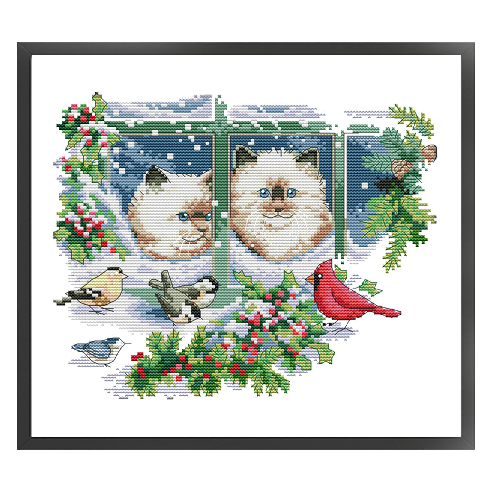 Four Seasons Kitten - 14CT Counted Cross Stitch 31*27CM(Joy Sunday)