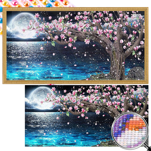 Peach Blossom Tree Under The Moon - Full AB Dril Round Diamond Painting 80*40CM