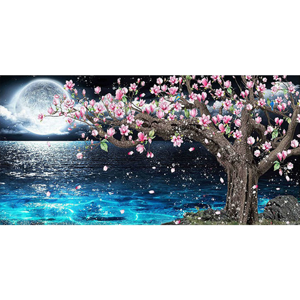 Peach Blossom Tree Under The Moon - Full AB Dril Round Diamond Painting 80*40CM