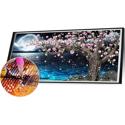 Peach Blossom Tree Under The Moon - Full AB Dril Round Diamond Painting 80*40CM