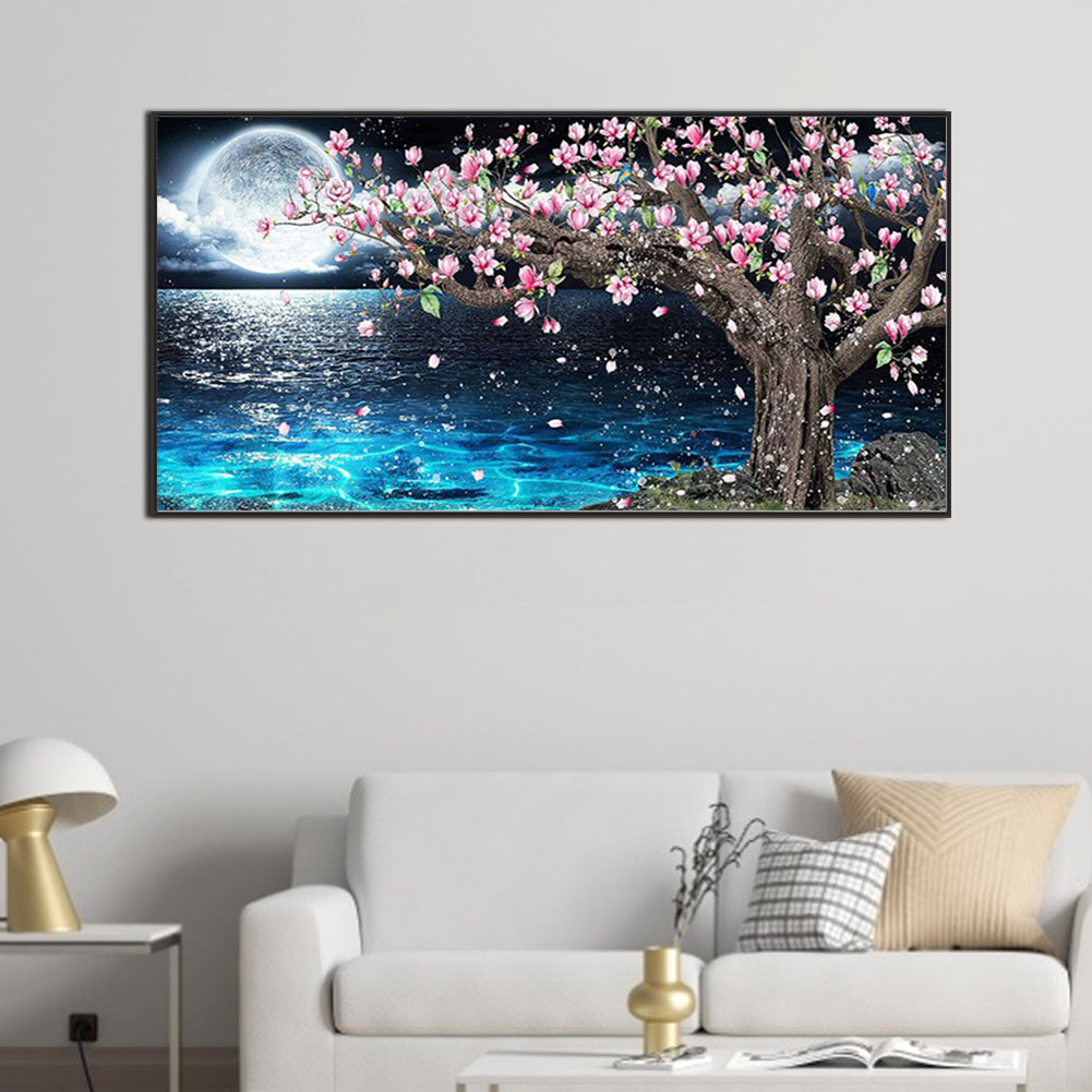 Peach Blossom Tree Under The Moon - Full AB Dril Round Diamond Painting 80*40CM