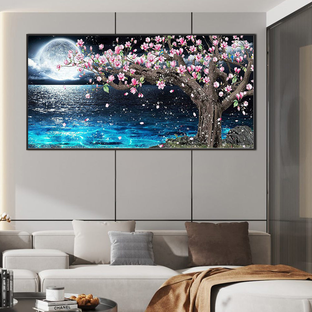 Peach Blossom Tree Under The Moon - Full AB Dril Round Diamond Painting 80*40CM