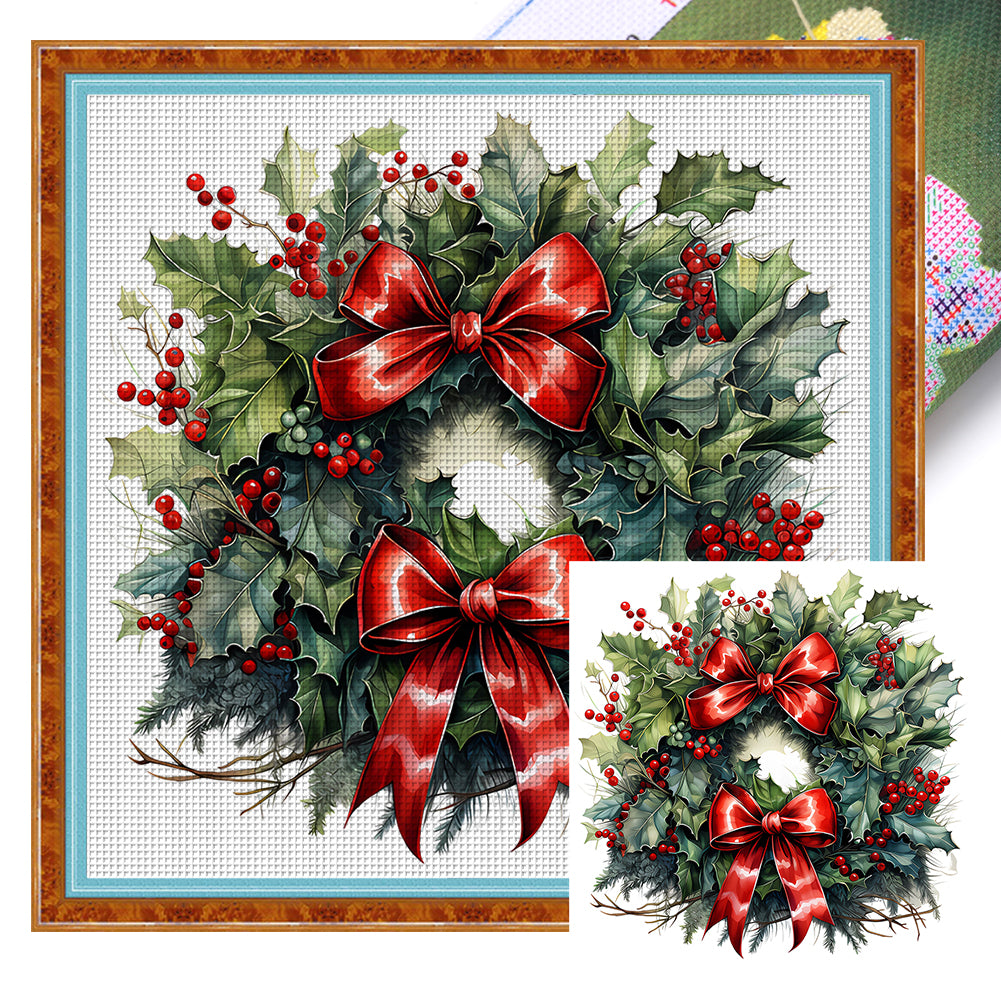 Christmas Wreath - 18CT Stamped Cross Stitch 30*30CM