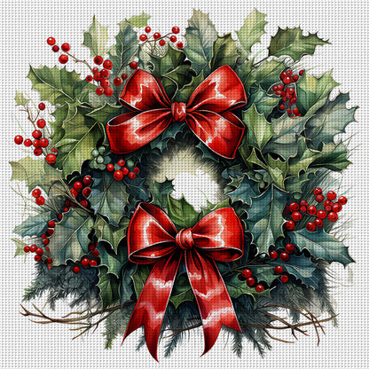 Christmas Wreath - 18CT Stamped Cross Stitch 30*30CM