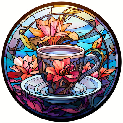 Glass Painting - Flowers And Tea Cup - 11CT Stamped Cross Stitch 40*40CM