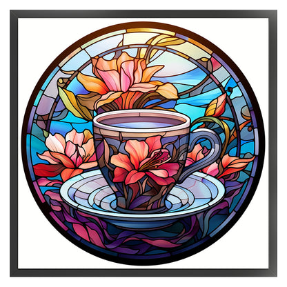 Glass Painting - Flowers And Tea Cup - 11CT Stamped Cross Stitch 40*40CM