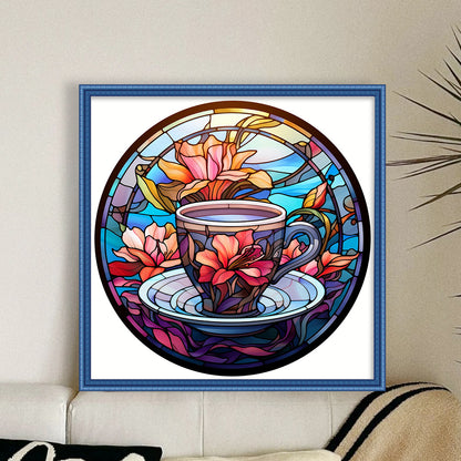 Glass Painting - Flowers And Tea Cup - 11CT Stamped Cross Stitch 40*40CM