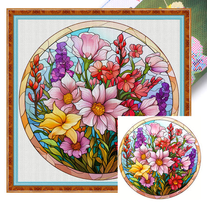 Glass Painting-Bouquet - 11CT Stamped Cross Stitch 40*40CM