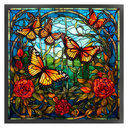 Glass Painting-Butterfly - 14CT Stamped Cross Stitch 40*40CM