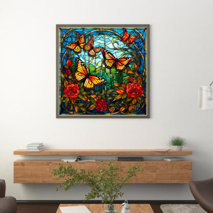 Glass Painting-Butterfly - 14CT Stamped Cross Stitch 40*40CM