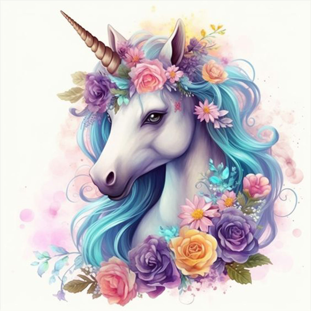 Flowers Unicorn - 14CT Stamped Cross Stitch 50*50CM