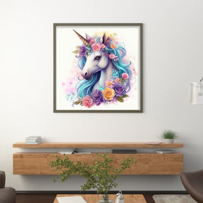 Flowers Unicorn - 14CT Stamped Cross Stitch 50*50CM